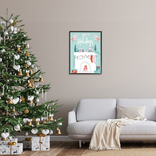 Stupell Industries Happy Holidays Festive Mantel Stockings Framed Giclee Art